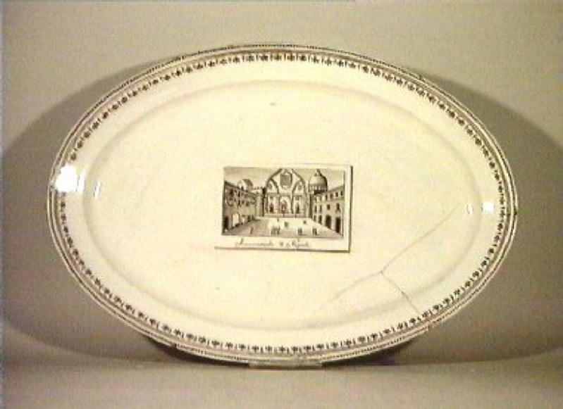 paesaggio con architetture (piatto da portata) - manifattura Del Vecchio (sec. XIX)