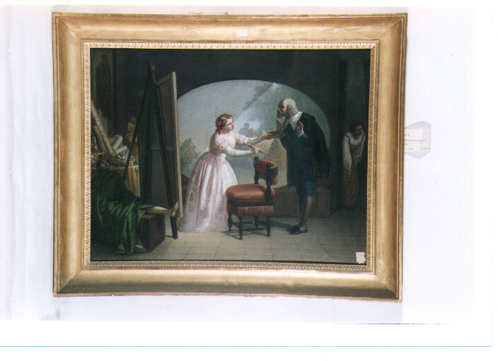 Annella De Rosa nel suo studio, interno dello studio della pittrice Annella De Rosa (dipinto) di Stabile Luigi (sec. XIX)