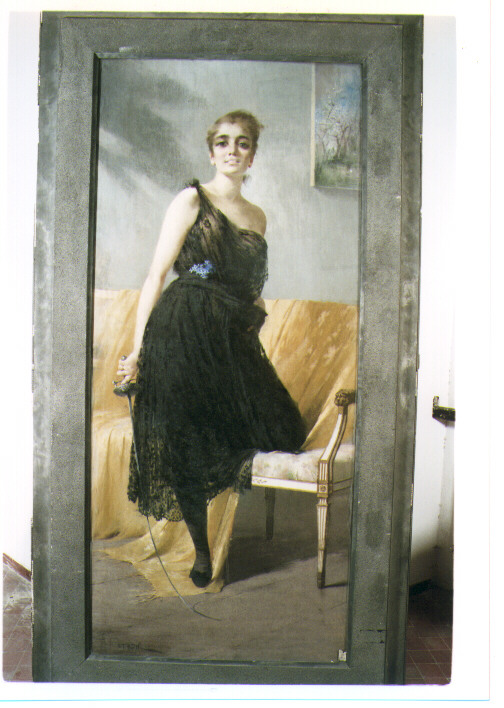 La mia modella, figura femminile (dipinto) di Petroni Andrea (secc. XIX/ XX)