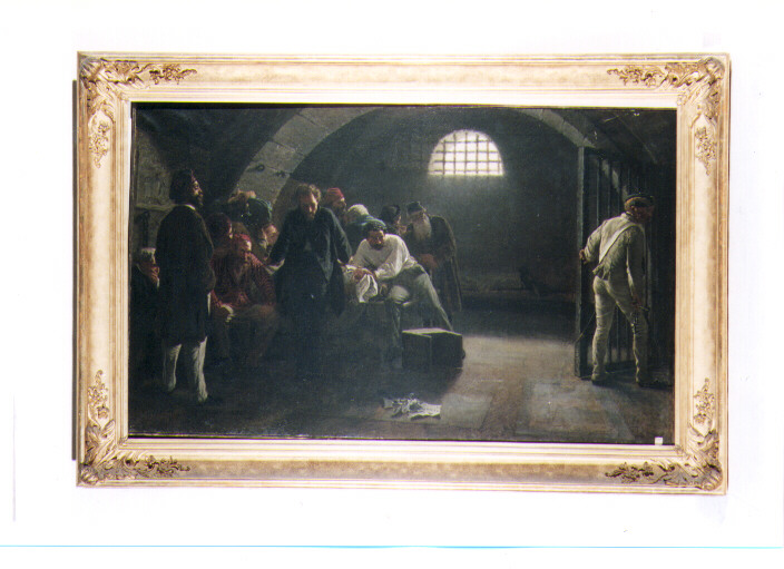 Prigionieri veneti all'annuncio della pace di Villafranca, carcere (dipinto) di Parisi Nicola (sec. XIX)
