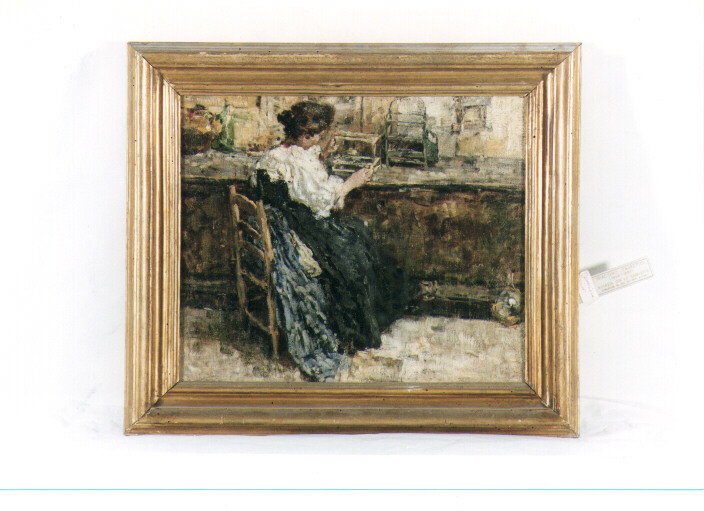 figura femminile seduta (dipinto) di Favretto Giacomo (sec. XIX)