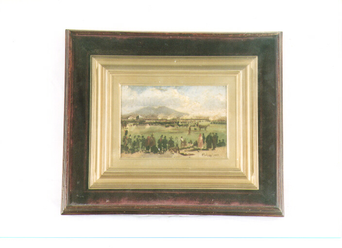 Rivista militare al campo, paesaggio (dipinto) di Palizzi Nicola (sec. XIX)