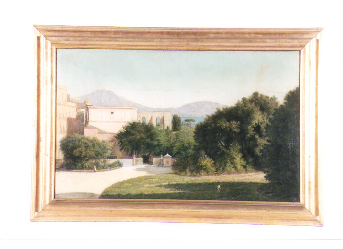 Porta grande dall'interno del parco di Capodimonte, paesaggio (dipinto) di De Gregorio Marco (sec. XIX)