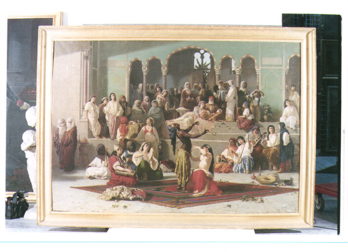 Ballo dell'ape nell'harem, ballerini sulla scena (dipinto) di Marinelli Vincenzo (sec. XIX)