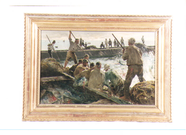 pescatore con la rete (dipinto) di Leto Antonino (sec. XIX)