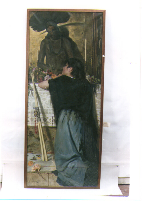 il voto, donna che prega (dipinto) di De Maria Berghez Ettore (ultimo quarto sec. XIX)
