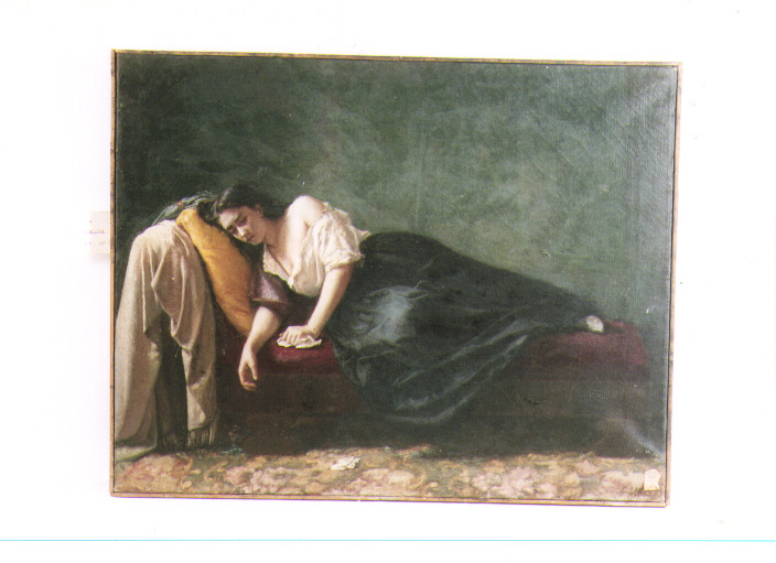 una derelitta, figura femminile (dipinto) di Vacca Giuseppe (sec. XIX)