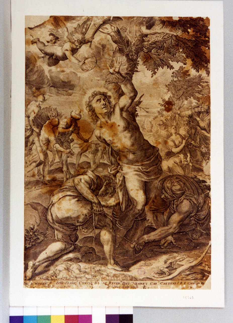 martirio di San Sebastiano (stampa) di Vries Simon Wynhoutsz (sec. XVI)