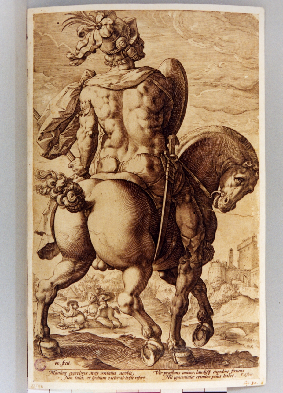 Manlio a cavallo (stampa) di Goltzius Hendrick (sec. XVI)