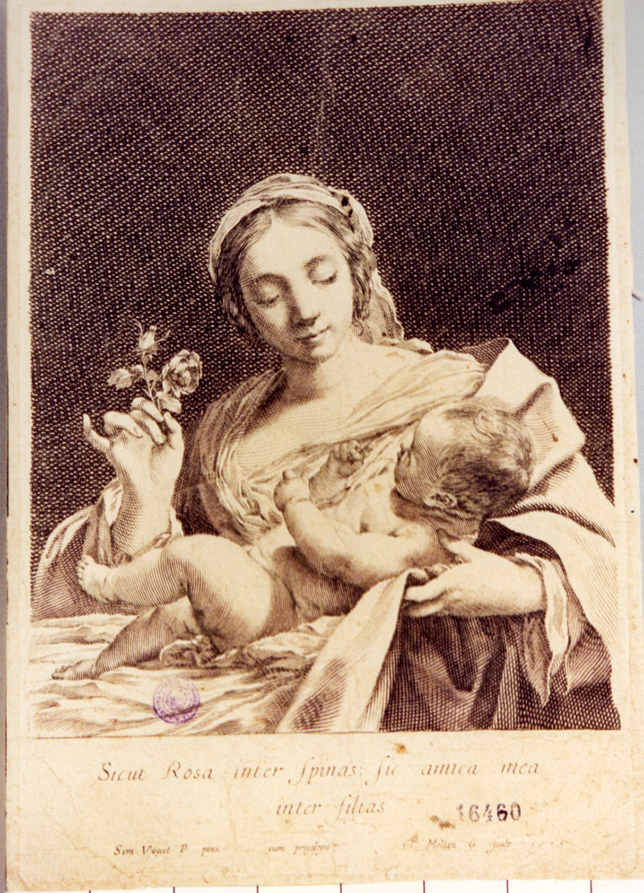 Madonna con Bambino (stampa) di Vouet Simon, Mellan Claude (sec. XVII)