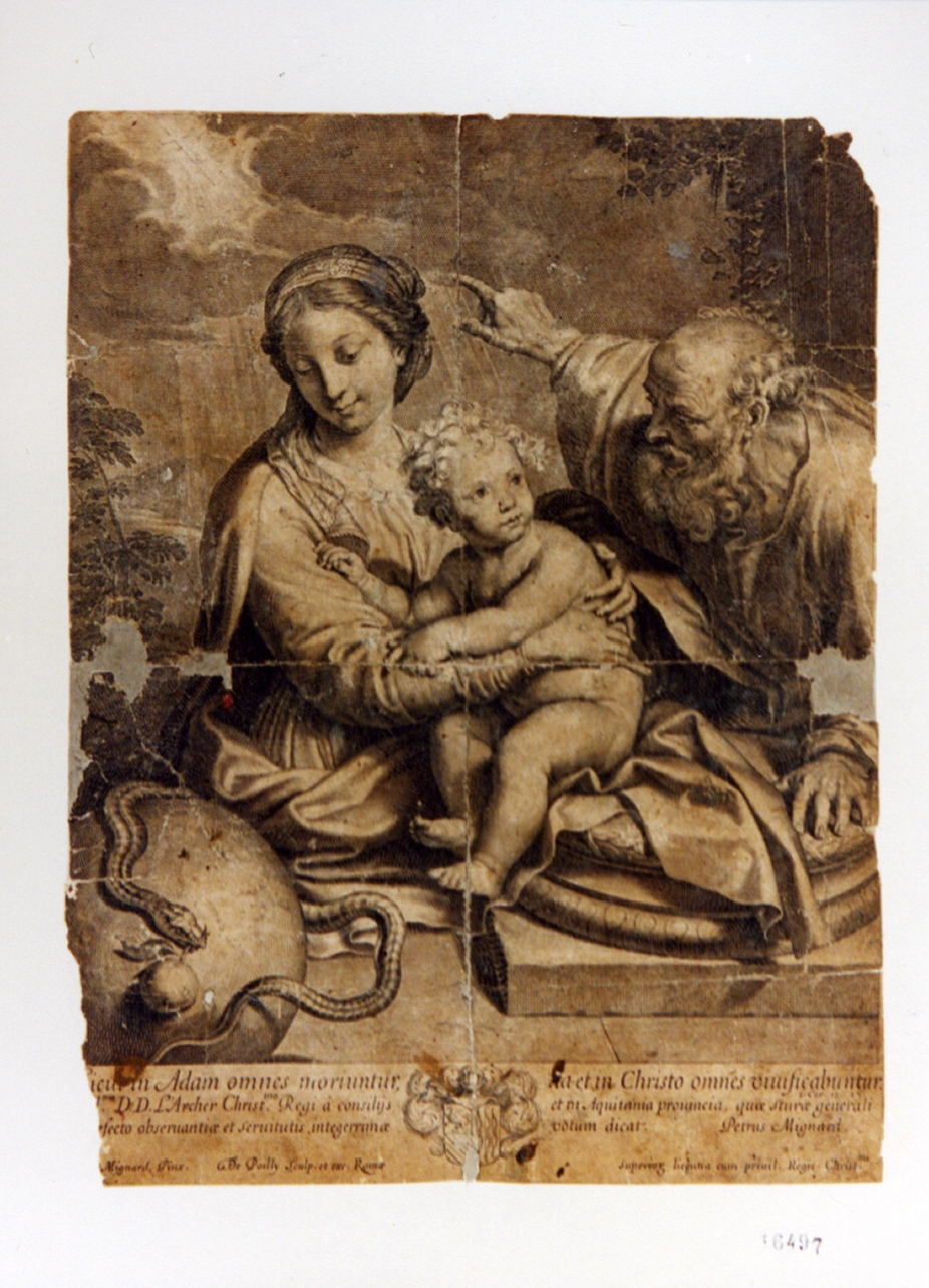 Sacra Famiglia (stampa) di Mignard Pierre, De Poilly François III (sec. XVII)