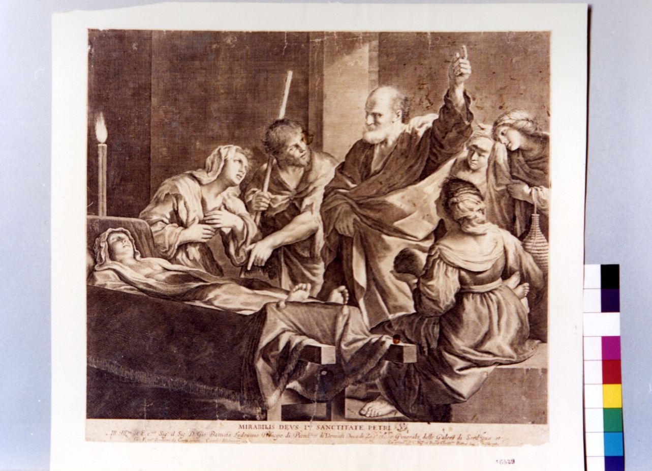 San Pietro resuscita Tabita (stampa) di Barbieri Giovan Francesco detto Guercino, Bloemaert Cornelis il Giovane (sec. XVII)