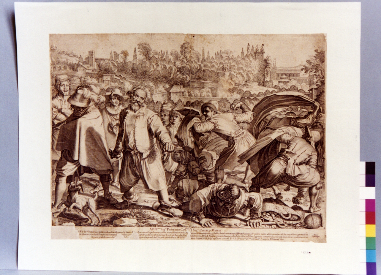 lapidazione di Brutto Buono (stampa) di Villamena Francesco (sec. XVII)