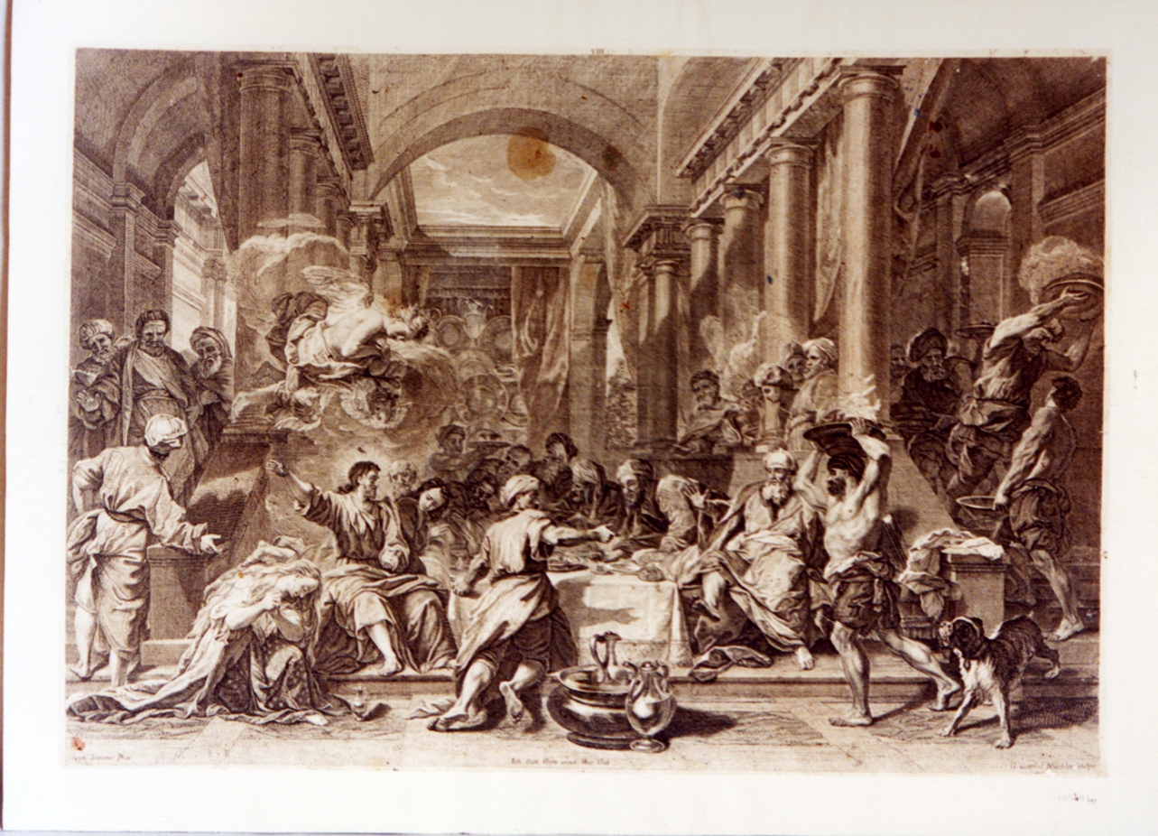 cena in casa di Simone il fariseo (stampa) di Jouvenet Jean Baptiste, Winckler Georg Gottfried (prima metà sec. XVIII)