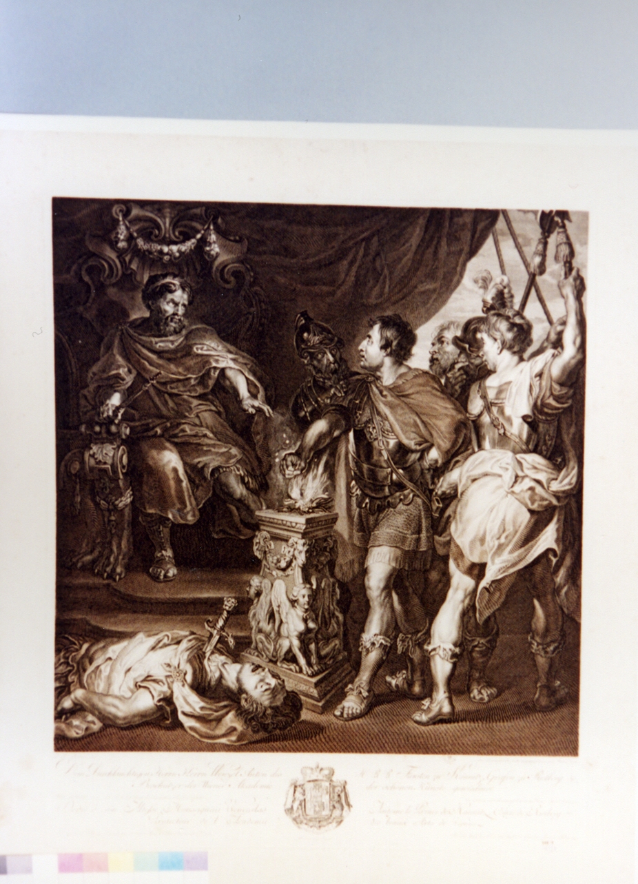 Muzio scevola davanti al re Porsenna (stampa) di Schmutzer Jacob Mathias II (sec. XVIII)