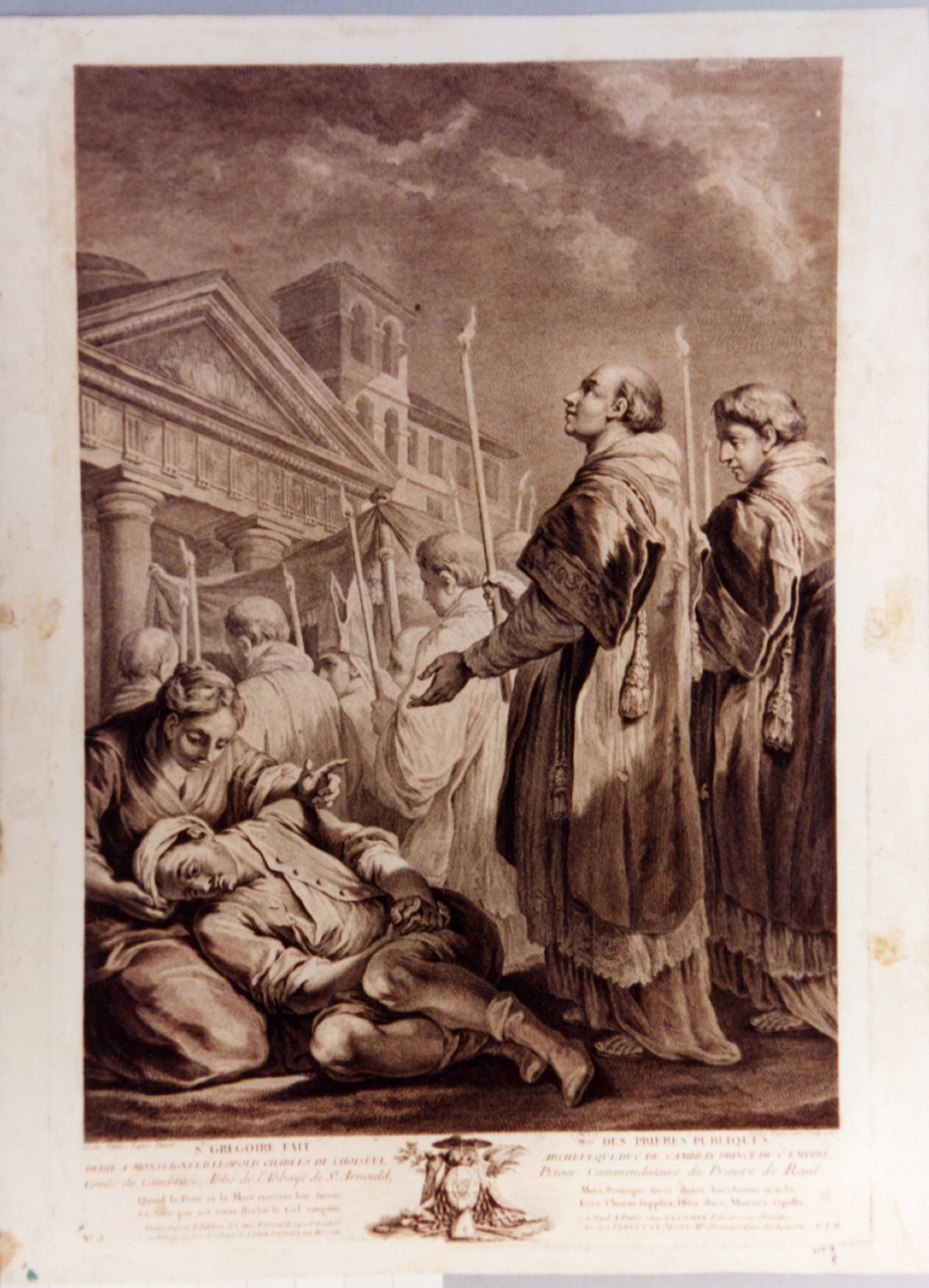 san gregorio prega per i malati di peste (stampa) di Van Loo Charles-Andrè detto Carle, Voyez Nicolas Joseph (sec. XVIII)