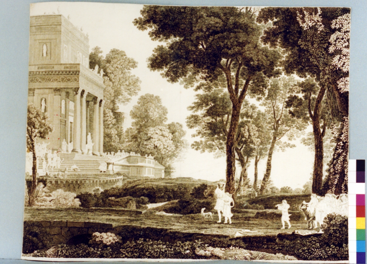 paesaggio con architetture (stampa) di Gmelin Wilhelm Friedrich (secc. XVIII/ XIX)
