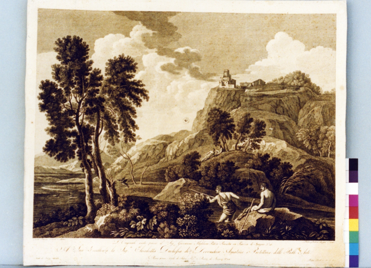 paesaggio con figure (stampa) di Parboni Pietro (prima metà sec. XIX)