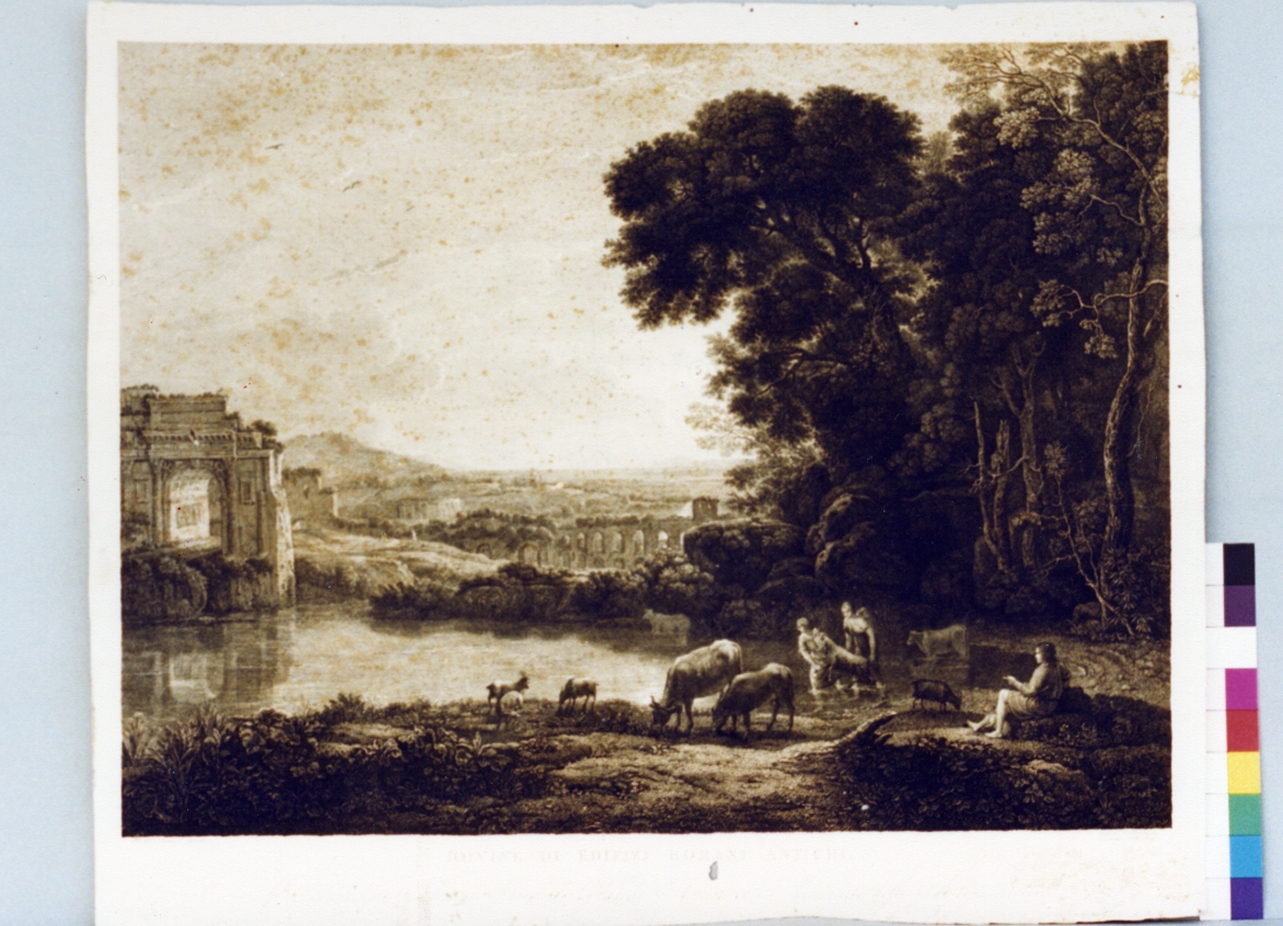 paesaggio con rovine (stampa) di Gellée Claude detto Claude Lorrain, Folo Giovanni (secc. XVIII/ XIX)
