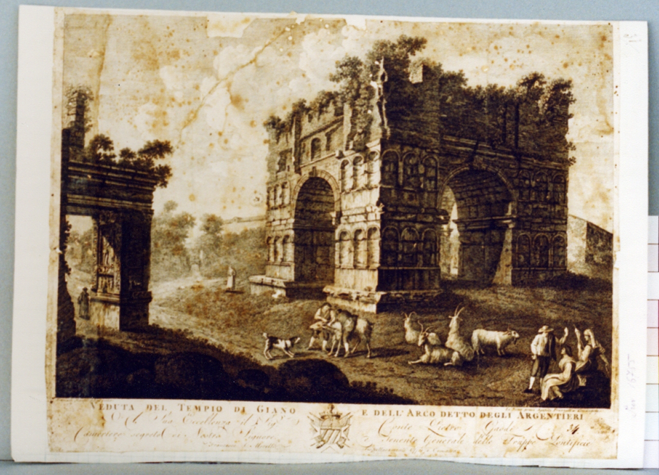 veduta del tempio di Giano a Roma (stampa) di Morel François (secc. XVIII/ XIX)