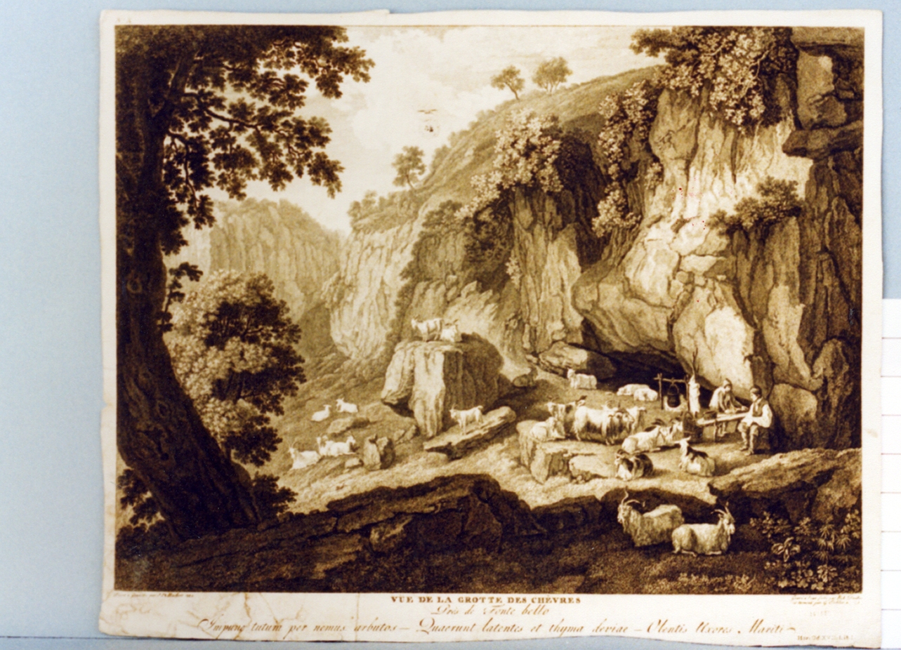 veduta della grotta delle capre presso Fontebello (stampa) di Hackert Philipp, Dunker Balthasar Anton (secc. XVIII/ XIX)