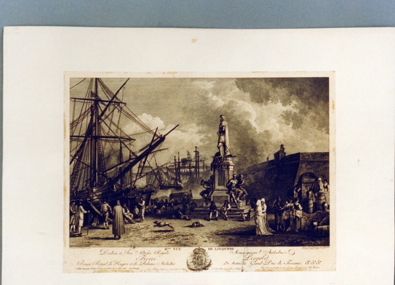 veduta del porto di Livorno (stampa) di Eichler Mathias Gottfried, Hackert Philipp, Dunker Balthasar Anton (secc. XVIII/ XIX)