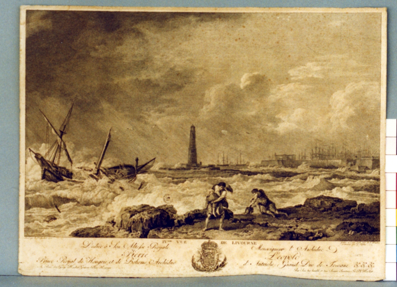 veduta del porto di Livorno (stampa) di Dunker Balthasar Anton, Eichler Mathias Gottfried, Hackert Philipp (secc. XVIII/ XIX)