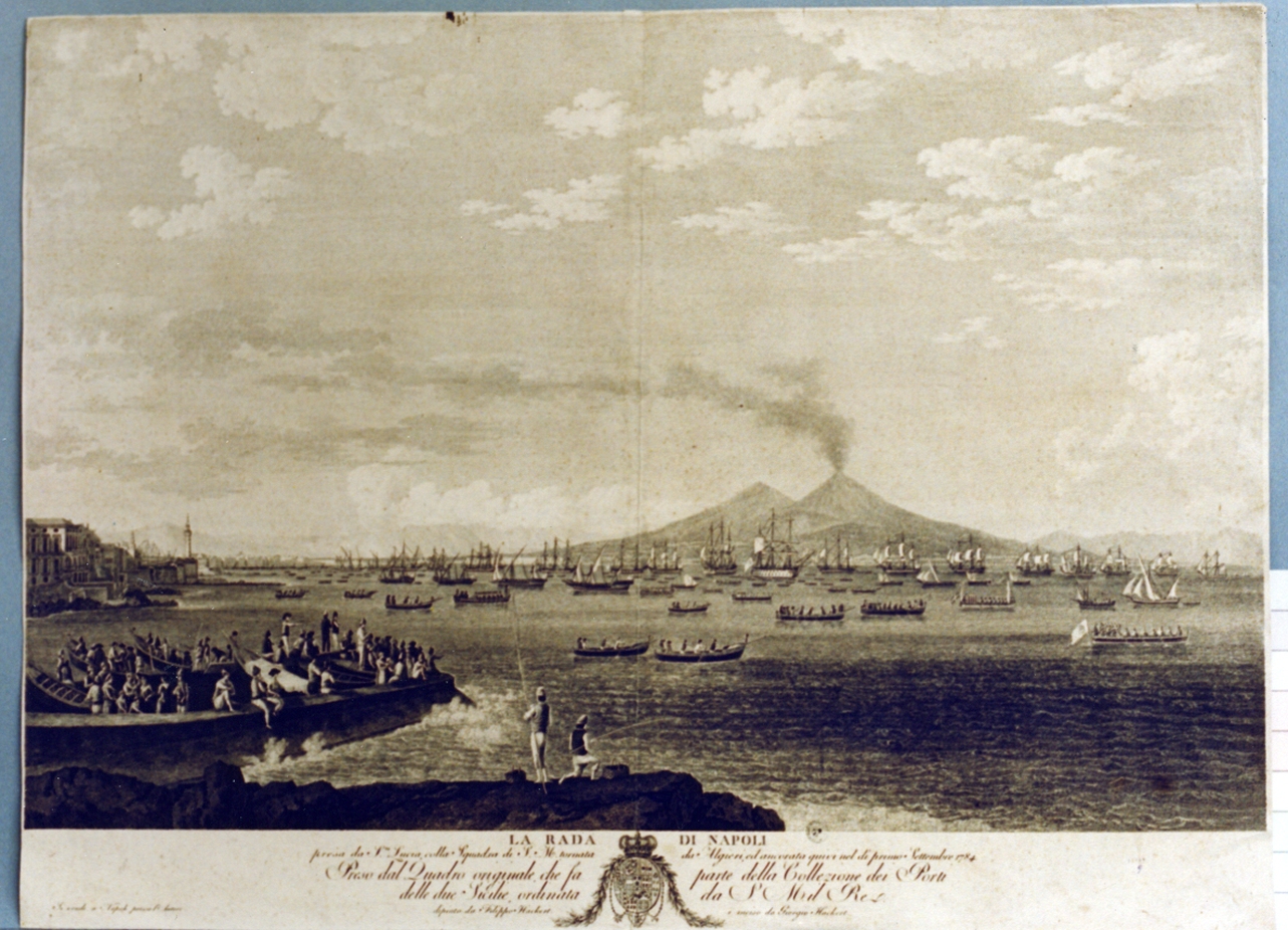 golfo di Napoli con la squadra navale borbonica nel 1784 (stampa) di Hackert Philipp, Hackert Georg (secc. XVIII/ XIX)