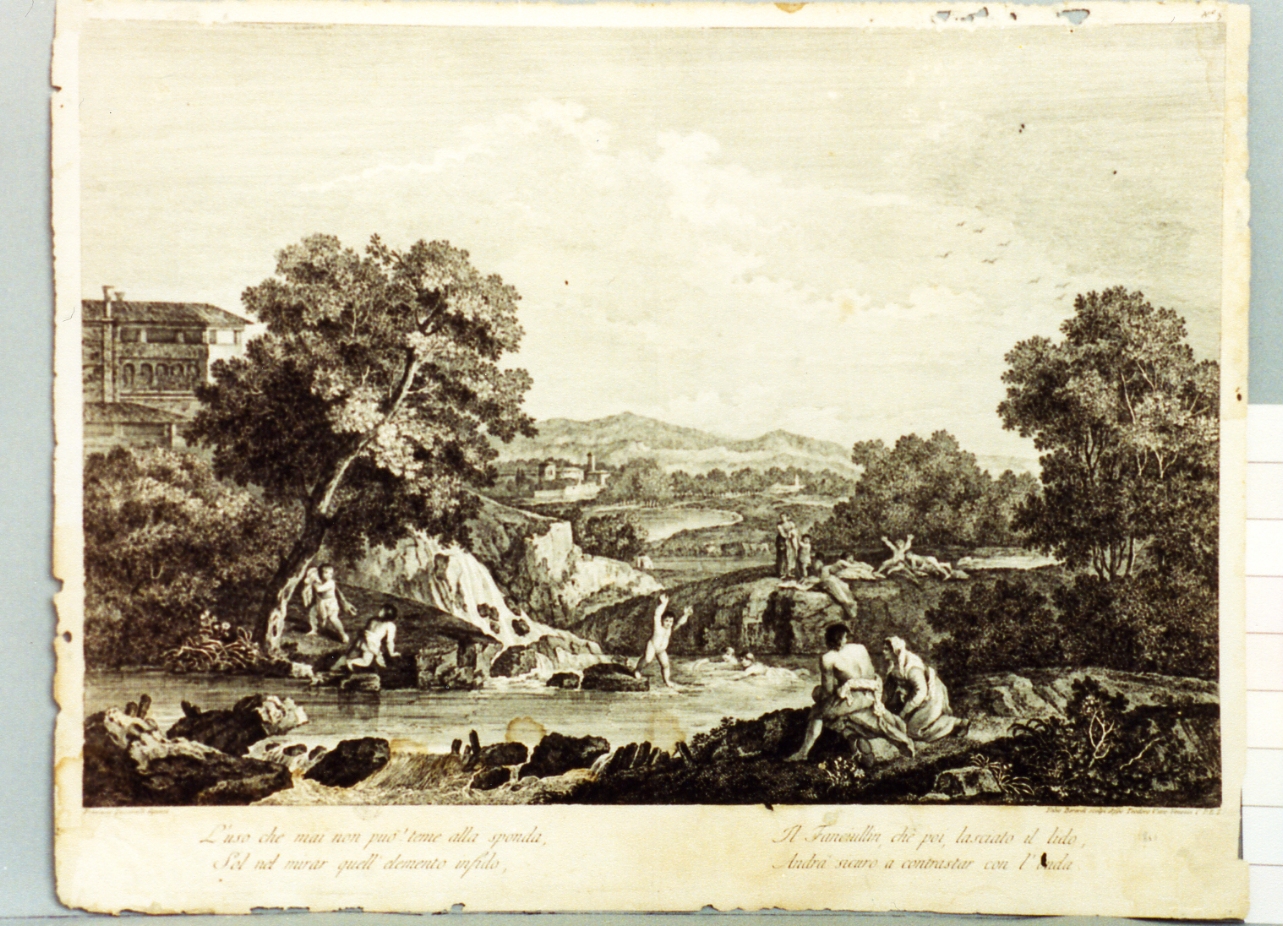 paesaggio fluviale con figure (stampa) di Zuccarelli Francesco, Berardi Fabio (sec. XVIII)
