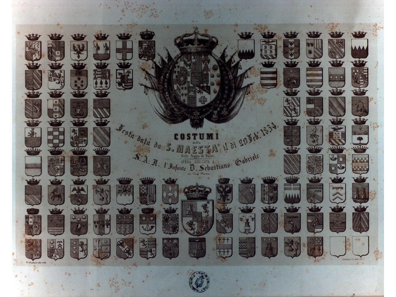 stemma borbonico/ emblemi nobiliari del regno delle due Sicilie (stampa a colori, serie) - ambito francese (sec. XIX)