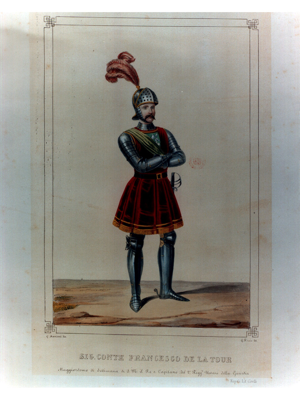 figura maschile in armatura (stampa a colori, elemento d'insieme) di Mariani Giovanni Battista, Riccio Gaetano (sec. XIX)