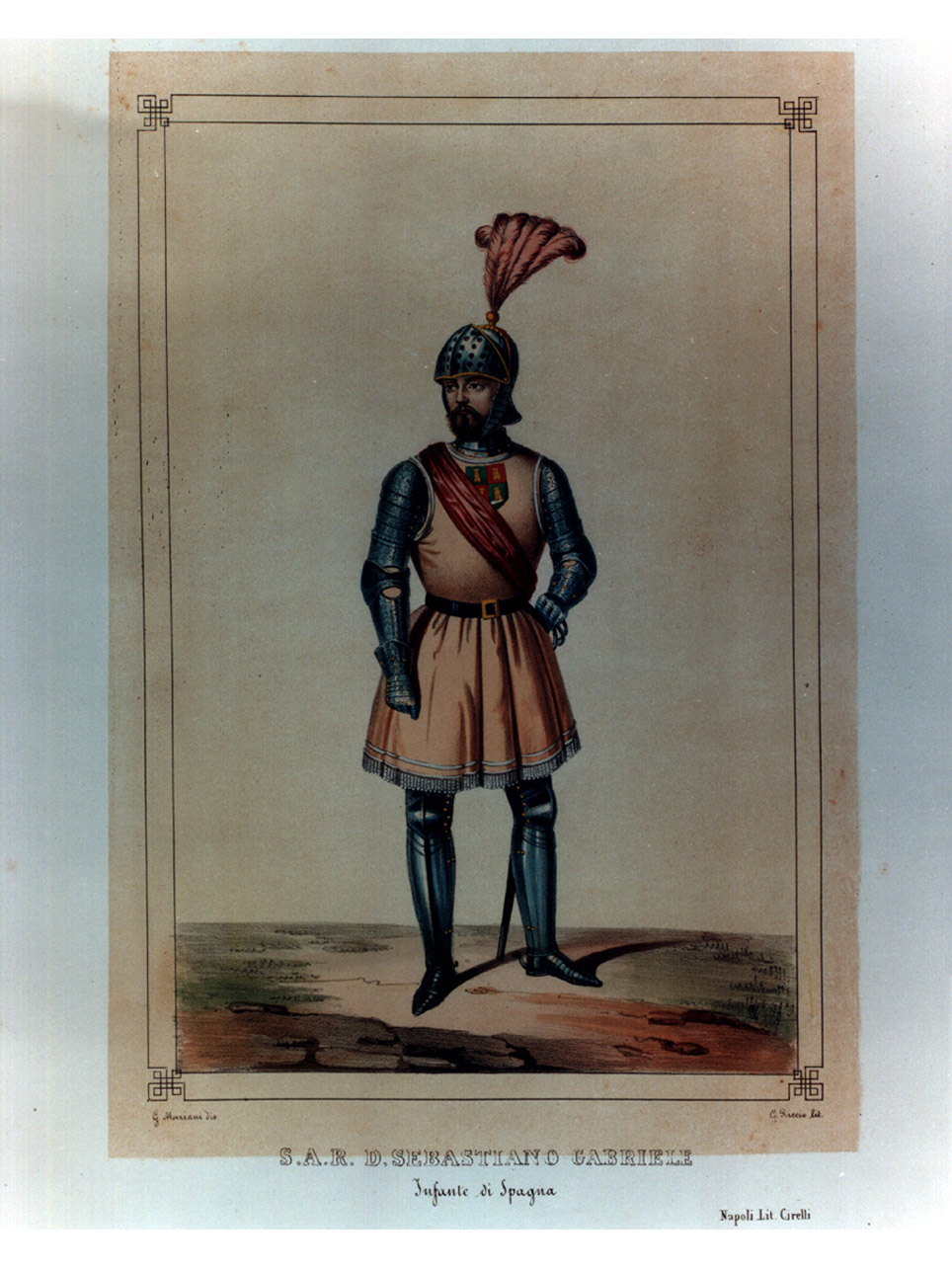 figura maschile in armatura (stampa a colori, elemento d'insieme) di Mariani Giovanni Battista, Riccio Gaetano (sec. XIX)