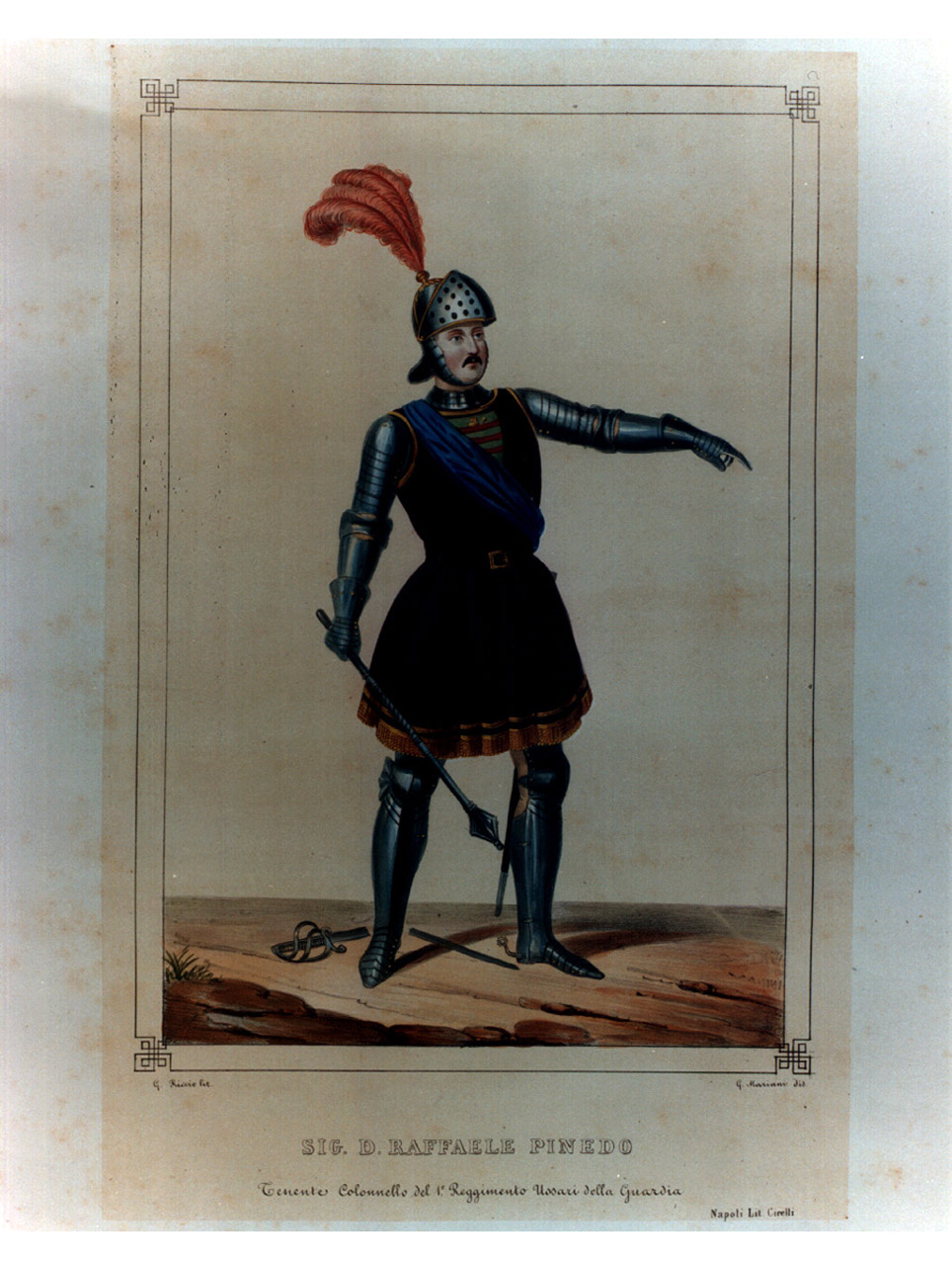 figura maschile in armatura (stampa a colori, elemento d'insieme) di Riccio Gaetano, Mariani Gregorio (sec. XIX)