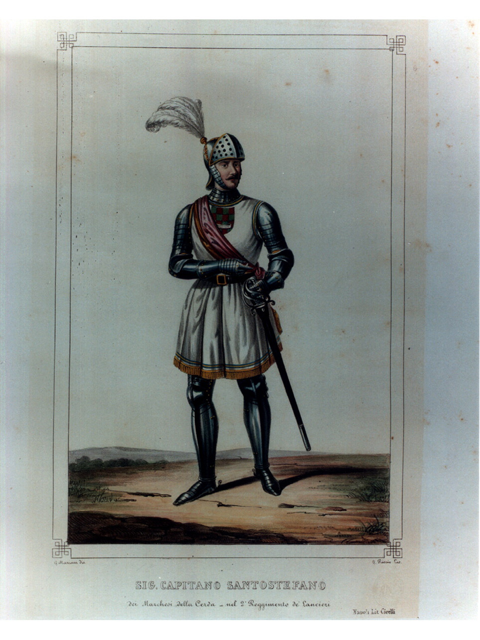 figura maschile in armatura (stampa a colori, elemento d'insieme) di Riccio Gaetano, Mariani Giovanni Battista (sec. XIX)