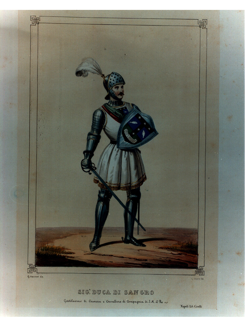 figura maschile in armatura (stampa a colori, elemento d'insieme) di Mariani Giovanni Battista, Riccio Gaetano (sec. XIX)