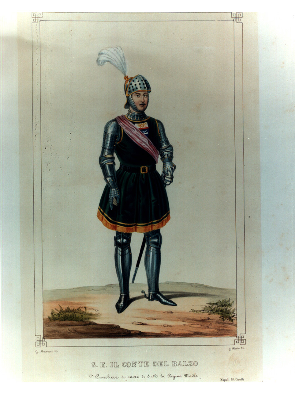 figura maschile in armatura (stampa a colori, elemento d'insieme) di Riccio Gaetano, Mariani Giovanni Battista (sec. XIX)