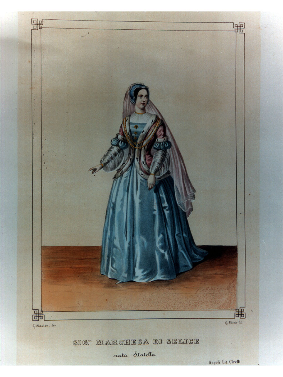 figura femminile (stampa a colori, elemento d'insieme) di Mariani Giovanni Battista, Riccio Gaetano (sec. XIX)