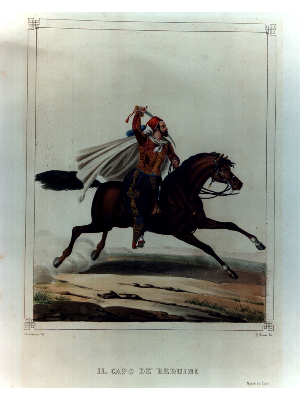 figura maschile a cavallo (stampa a colori, elemento d'insieme) di Riccio Gaetano, Mariani Giovanni Battista (sec. XIX)