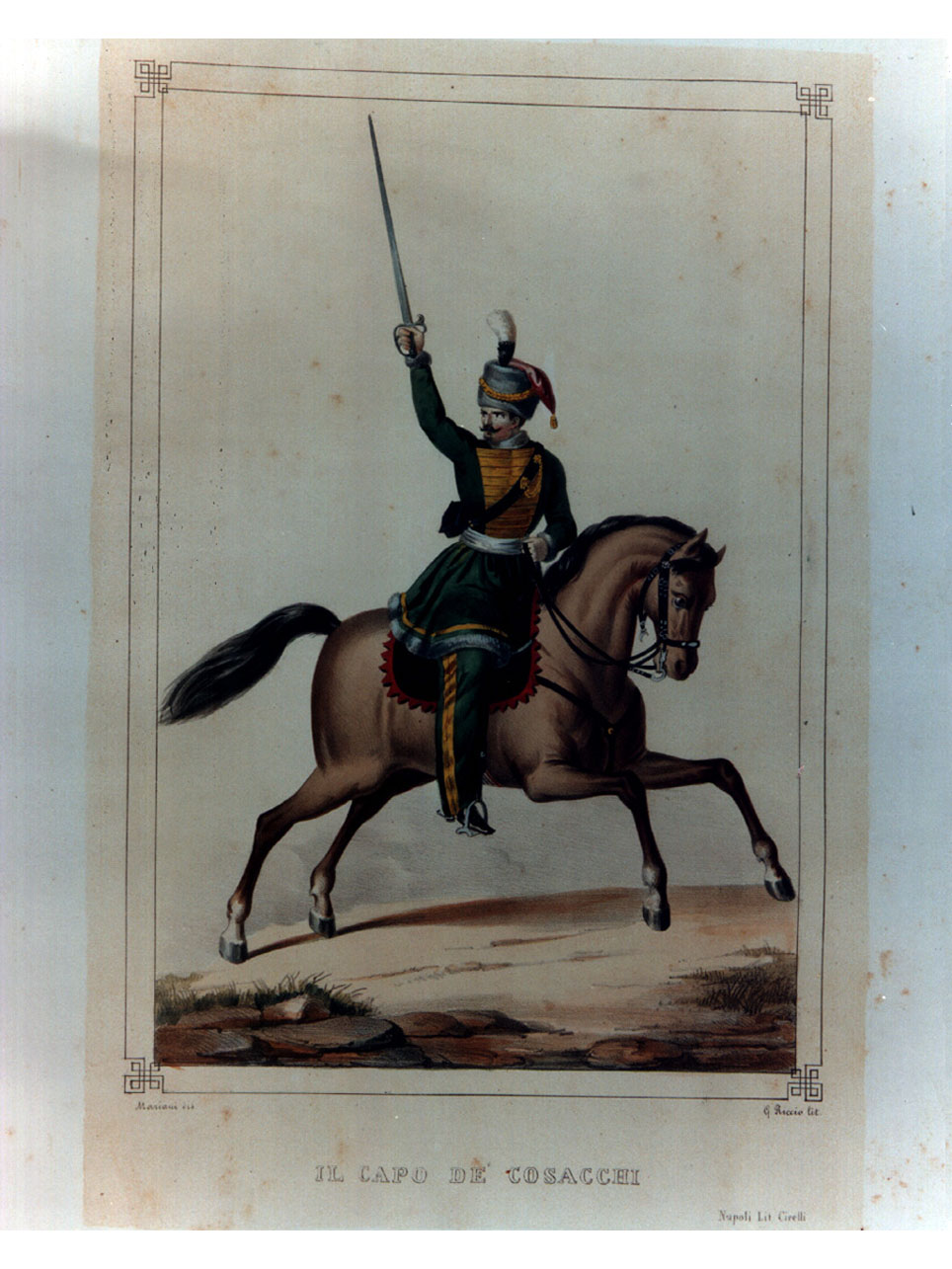 figura maschile in costume a cavallo (stampa a colori, elemento d'insieme) di Riccio Gaetano, Mariani Giovanni Battista (sec. XIX)