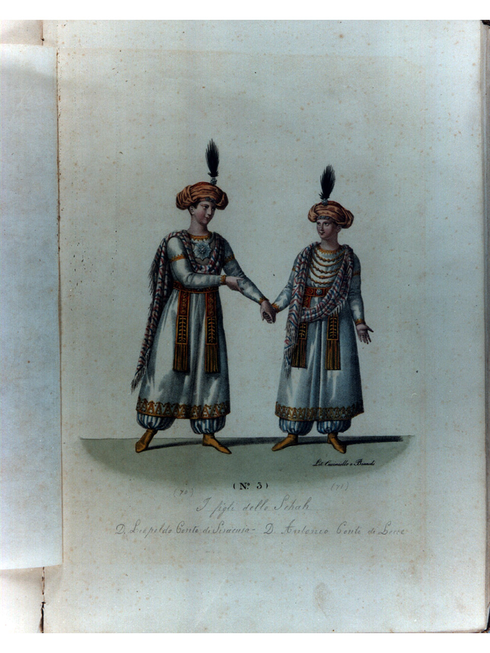 coppie di figure maschili in costume carnevalesco (stampa a colori, serie) di Bianchi Lorenzo, Morghen Luigi, Cuciniello Domenico (sec. XIX)