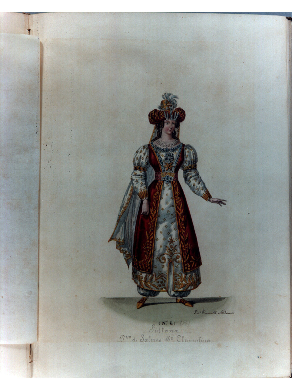 figura femminile in costume da Sultana (stampa a colori, serie) di Cuciniello Domenico, Morghen Luigi, Bianchi Lorenzo (sec. XIX)