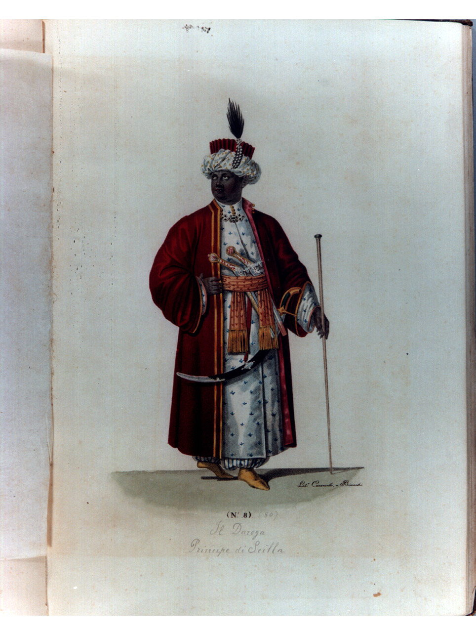 figura maschile in costume da daroga (stampa a colori, serie) di Morghen Luigi, Cuciniello Domenico, Bianchi Lorenzo (sec. XIX)