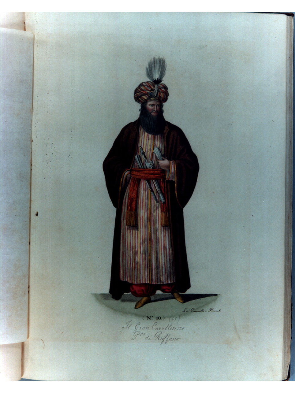 figura maschile in costume da cavallerizzo (stampa a colori, serie) di Morghen Luigi, Cuciniello Domenico, Bianchi Lorenzo (sec. XIX)