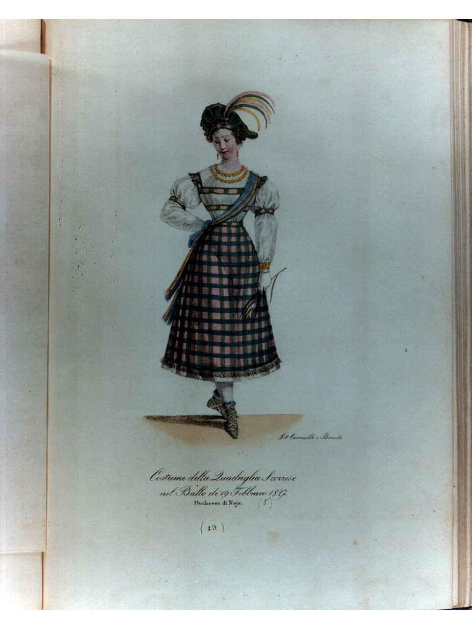 figura femminile in costume da scozzese (stampa a colori, serie) di Bianchi Lorenzo, Morghen Luigi, Cuciniello Domenico (sec. XIX)