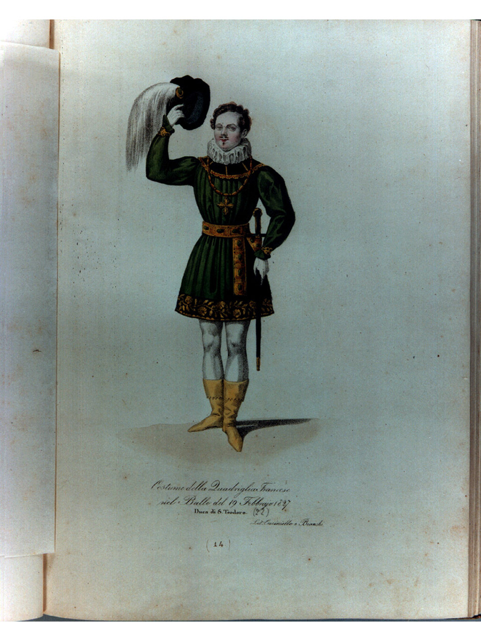figura maschile in costume da francese (stampa a colori, serie) di Bianchi Lorenzo, Morghen Luigi, Cuciniello Domenico (sec. XIX)