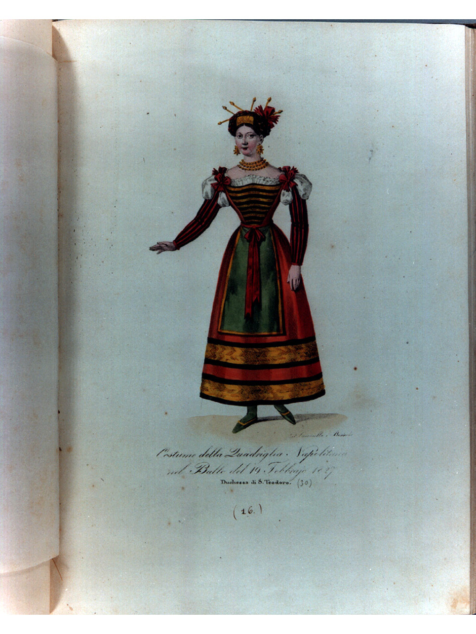 figura femminile in costume da napoletana (stampa a colori, serie) di Morghen Luigi, Cuciniello Domenico, Bianchi Lorenzo (sec. XIX)