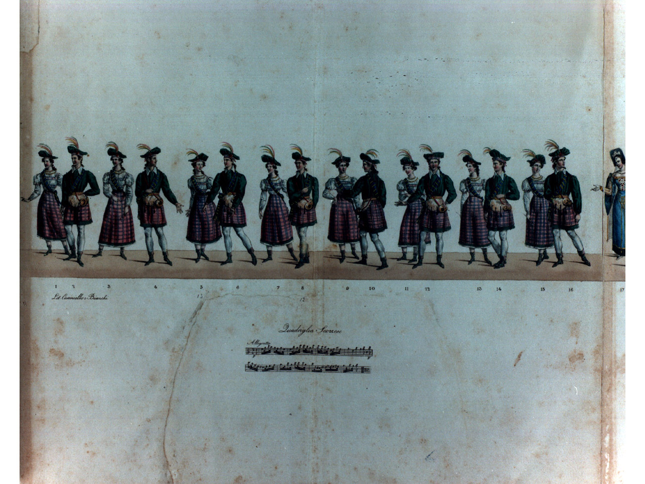 sfilata di quadriglie in costume carnevalesco (stampa a colori, serie) di Morghen Luigi, Niccolini Antonio, Bianchi Lorenzo, Cuciniello Domenico (sec. XIX)