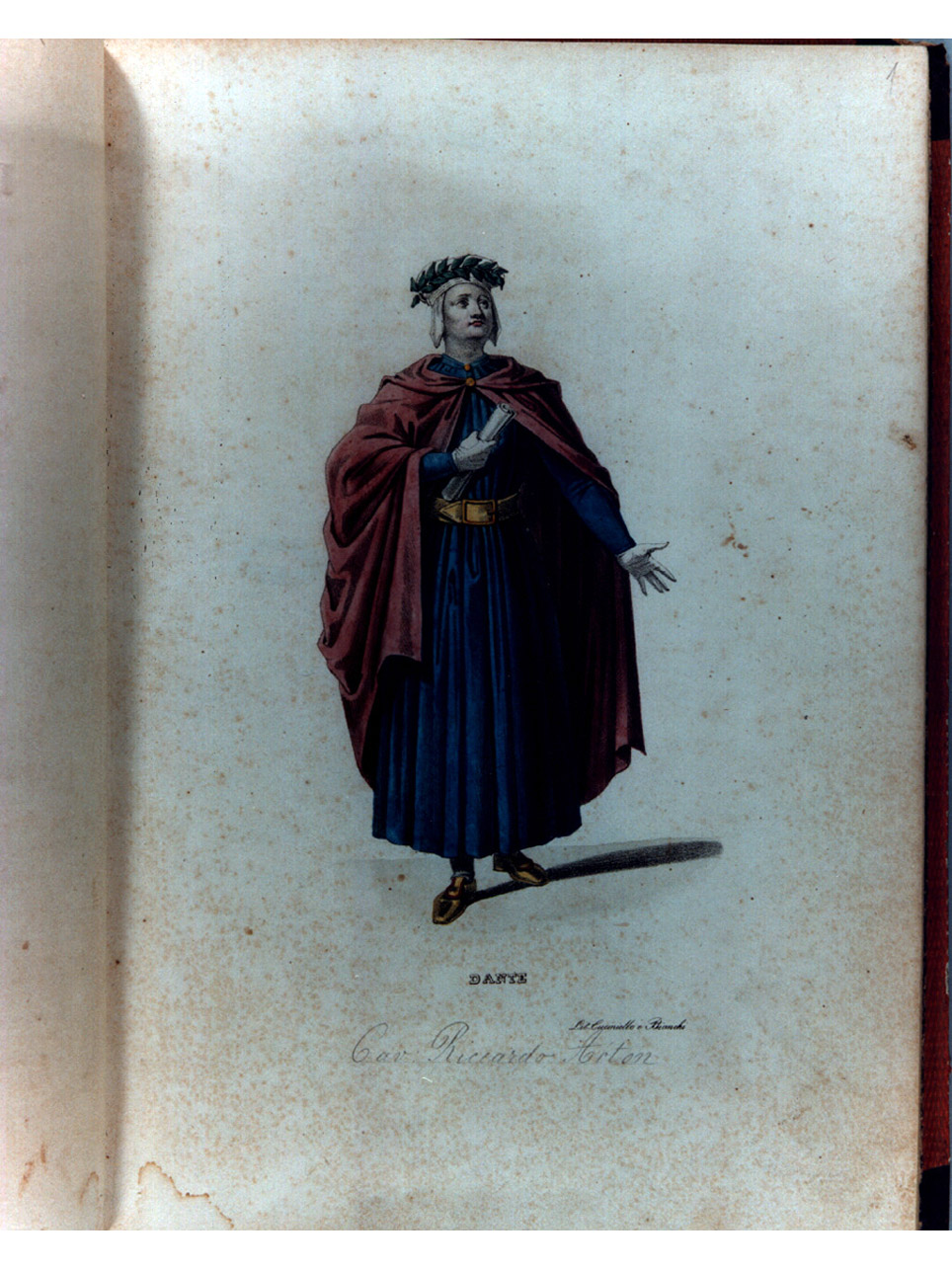 figura maschile in costume carnevalesco (stampa a colori, elemento d'insieme) di Morghen Luigi, Bianchi Lorenzo, Cuciniello Domenico (sec. XIX)