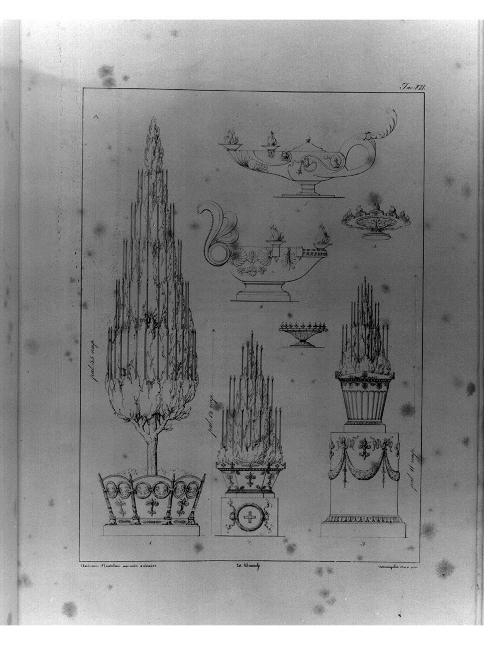 particolari di monumento funebre (stampa, elemento d'insieme) di Niccolini Antonio, De Angelis Vincenzo, Bianchi Lorenzo (sec. XIX)