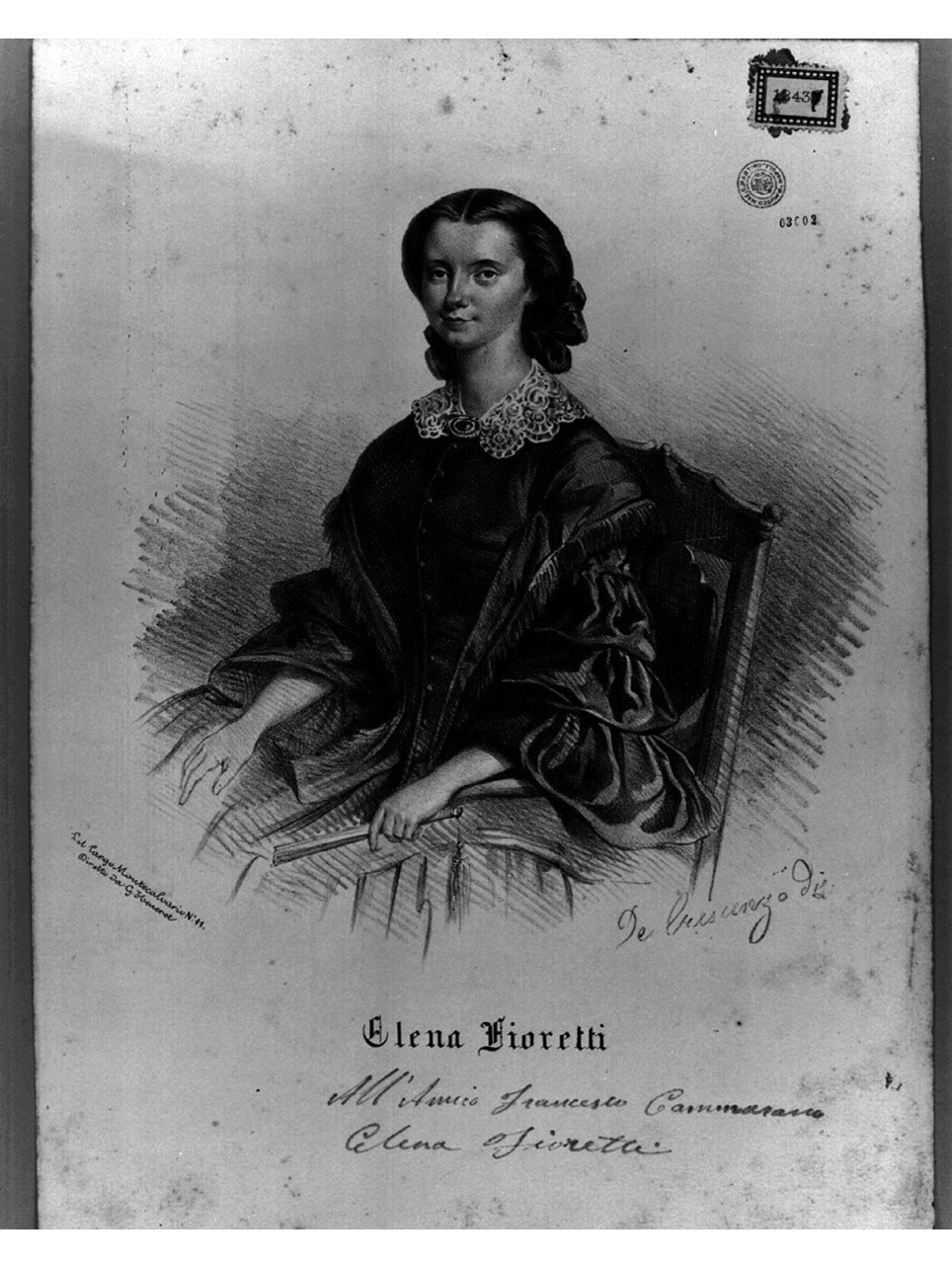 ritratto di giovane donna seduta (stampa) di Heneret Giuseppe, De Crescenzo Luigi (metà sec. XIX)